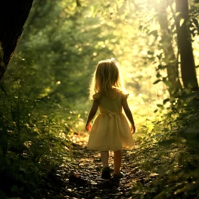Child's Journey Through Sunlit Woods