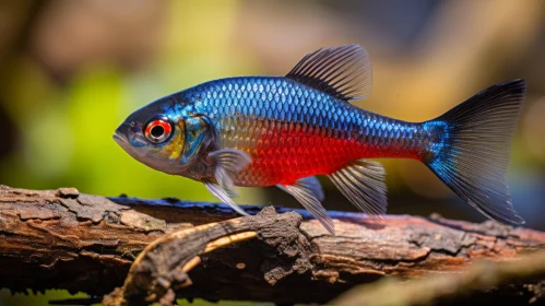 Colorful Fish on Branch - A Dive into the Azure & Red