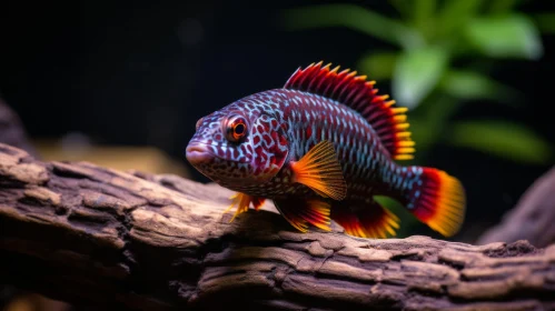 Colorful Fish Resting on Branch in Tank - An Aztec Art Inspiration