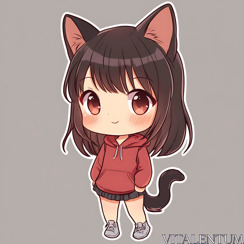 Cute Chibi Anime Character with Cat Tail AI Image