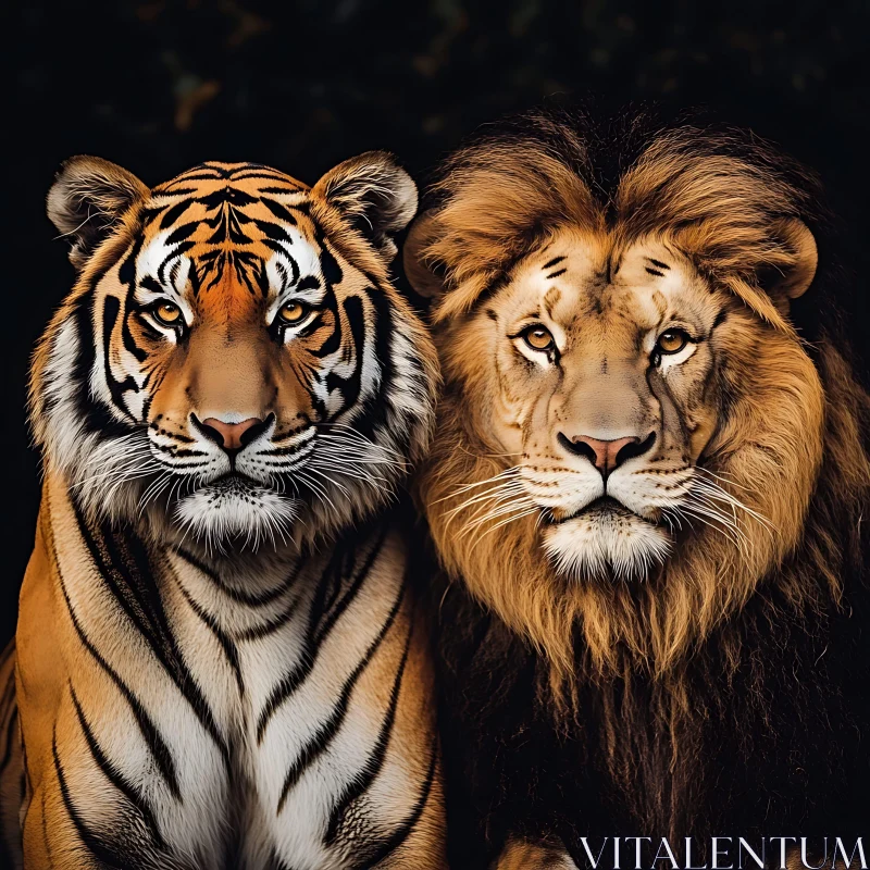 Majestic Lion and Tiger Side by Side AI Image