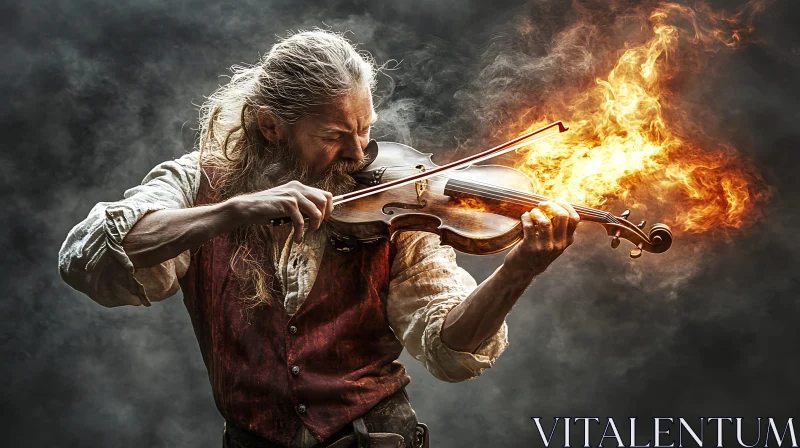 Man Plays Burning Violin AI Image