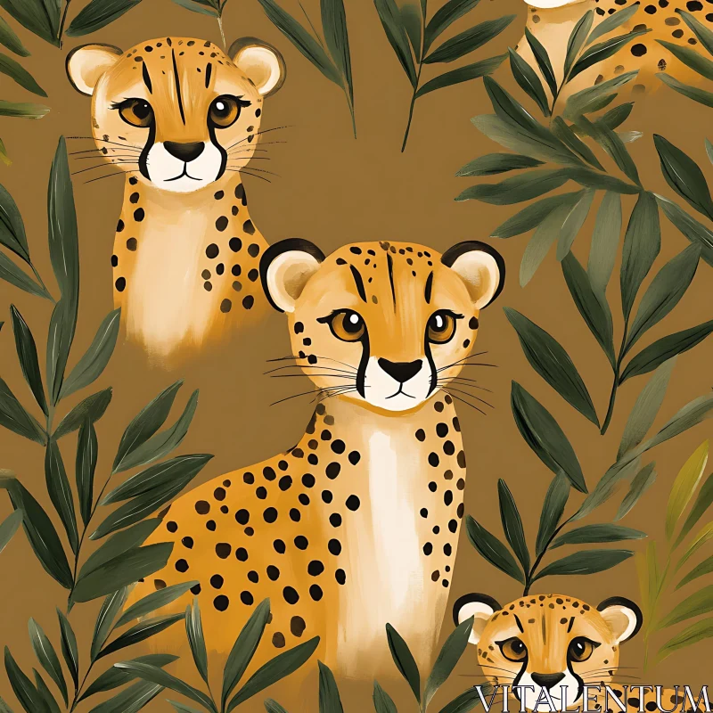 Wild Cheetahs and Green Leaves AI Image