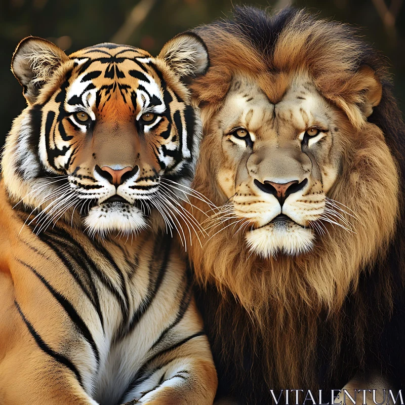 Majestic Lion and Tiger Side-by-Side AI Image