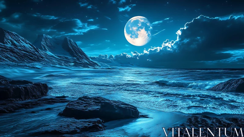 AI ART Night Sea Moon View