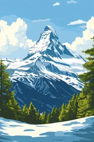 Snowy Mountain Peak Landscape Art