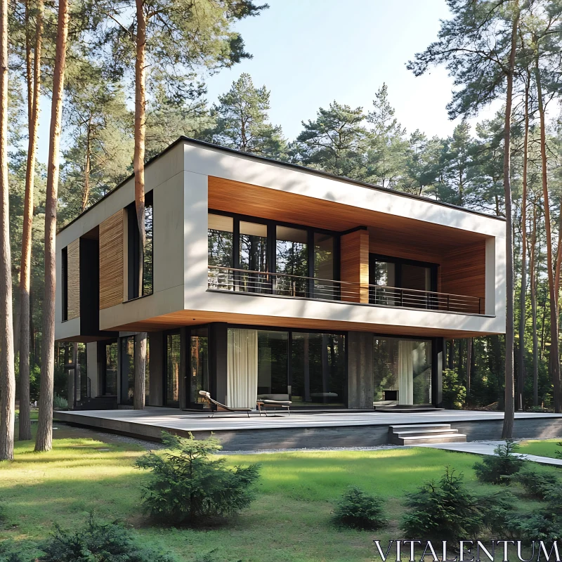 Contemporary Two-Story Home in a Serene Forest AI Image