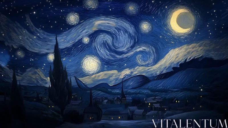 AI ART Starry Night Village Art
