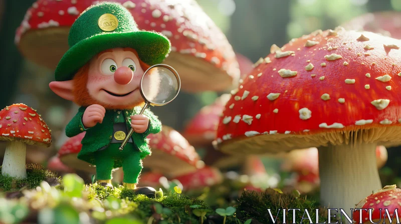 Enchanted Forest Leprechaun with Magnifying Glass AI Image