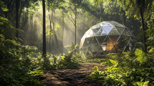 Futuristic Dome Within a Verdant Forest