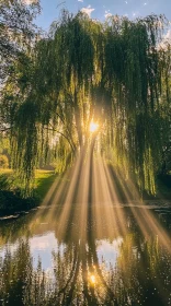 Serene Sunbeams through Willow Tree