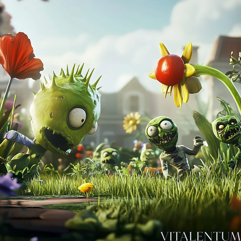 Whimsical Zombie Garden Scene AI Image