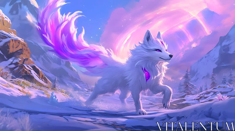 AI ART Mystical Fox in Snowy Mountains