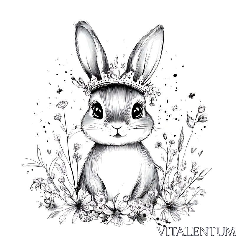 Crowned Bunny in Floral Splendor AI Image