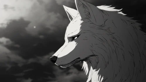 Monochrome Wolf in the Night