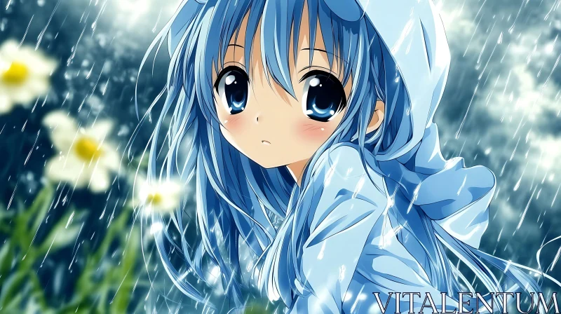 AI ART Melancholic Anime Girl in Rain