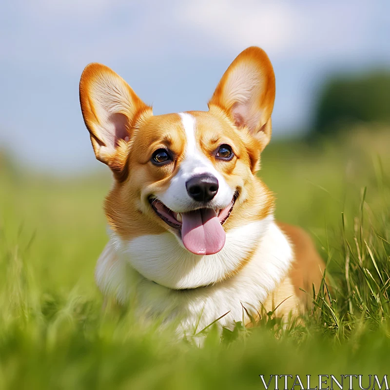 Happy Corgi in Summer Field AI Image