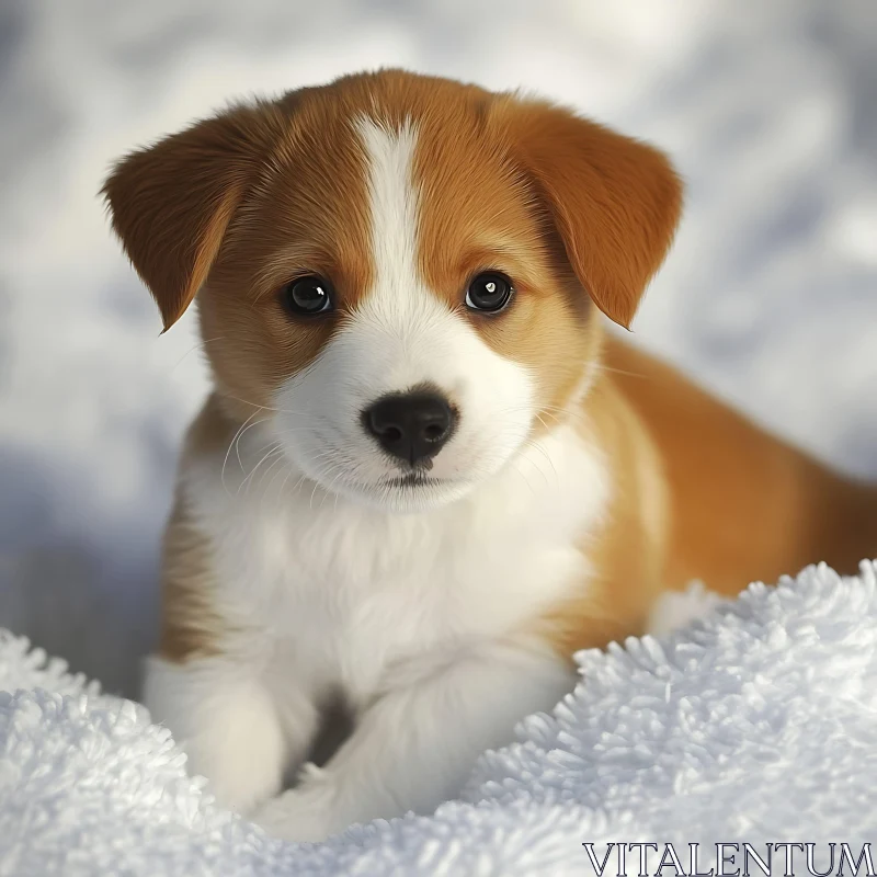 Cute Brown and White Puppy Close-Up AI Image