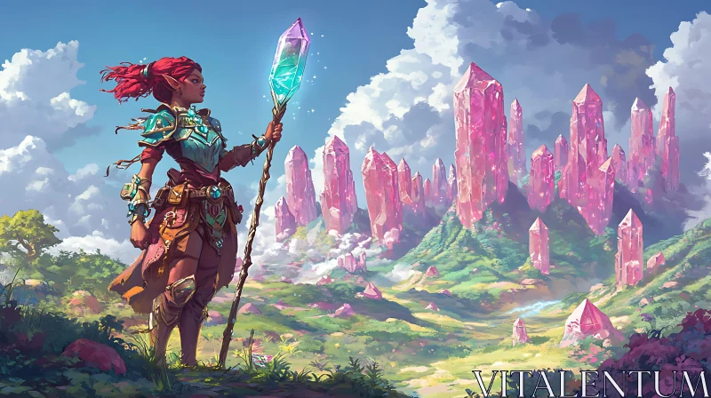 Enchanting Elf in Crystal Valley AI Image