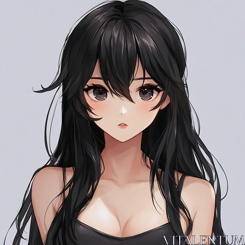 Close-Up of Anime Girl with Black Hair AI Image