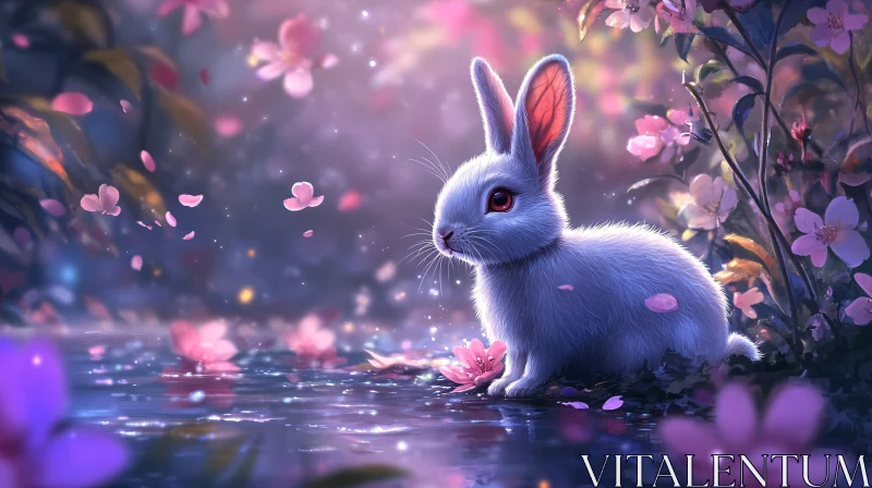 Pastel Bunny with Blossoms AI Image