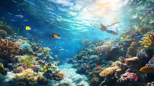 Woman Swimming in Coral Reef