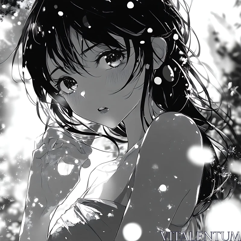 Expressive Anime Girl in Monochrome AI Image