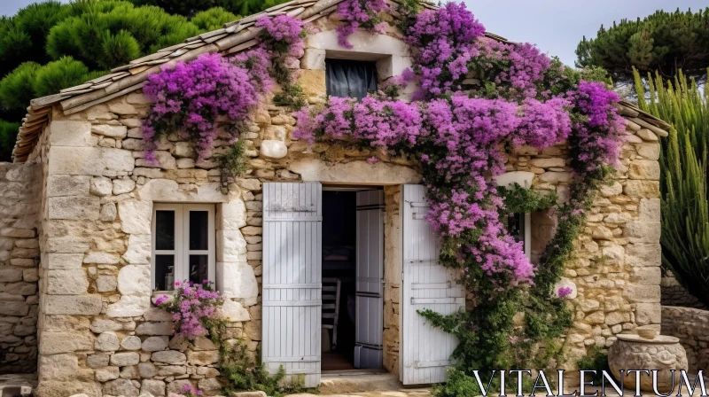 Quaint Stone House Adorned with Wisteria in France's Riviera AI Image