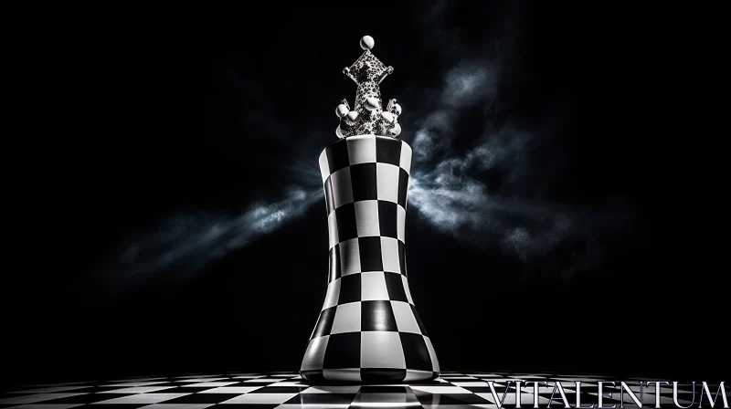 Surrealistic Chess King Standing in the Dark AI Image