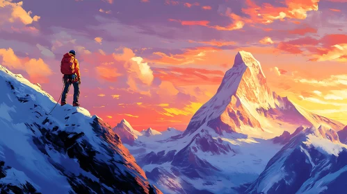 Snowy Mountain Peak at Sunset