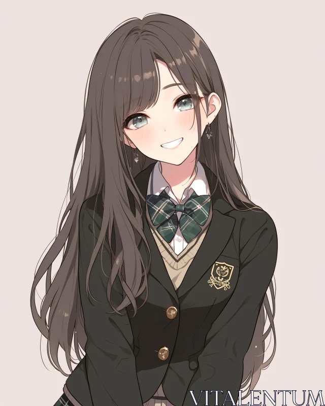 Adorable Anime Schoolgirl Portrait AI Image