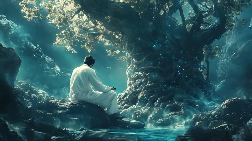 Man Meditating by Enchanted Tree