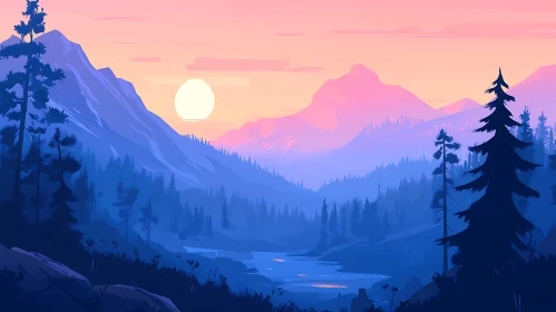 Tranquil Mountain Valley at Sunset