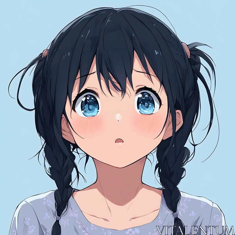 Anime Girl with Braids and Blue Eyes AI Image