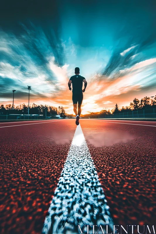 Inspiring Runner on Track at Sunset AI Image