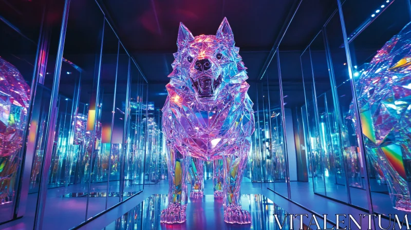 AI ART Prismatic Wolf in Mirrored Hall