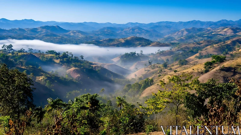 Rolling Hills Landscape with Fog AI Image