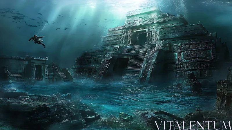 AI ART Submerged Temple Illustration