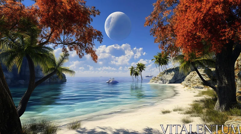 Seaside Lunar Paradise AI Image