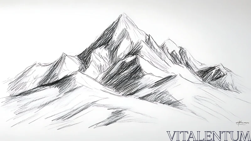 Monochrome Mountain Peak Drawing AI Image