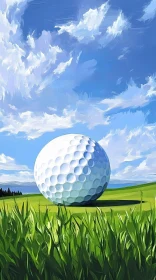 Surreal Golf Ball in a Lush Green Field Under Blue Sky , AI