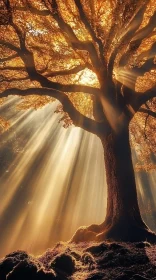 Golden Sunbeams through Forest Canopy