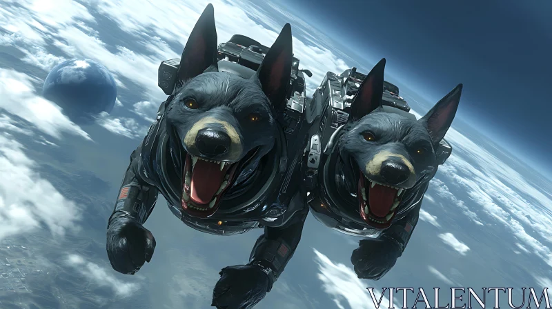 Spacefaring Cybernetic Dogs in Earth's Orbit AI Image