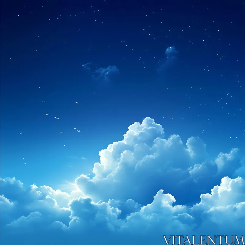 AI ART Blue Sky Cloudscape with Flying Birds