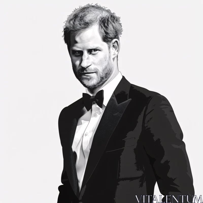 AI ART Elegant Portrait of Prince Harry in Tuxedo