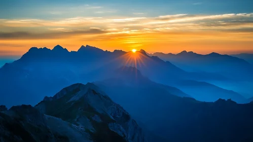 Sunrise Over Blue Mountain Range