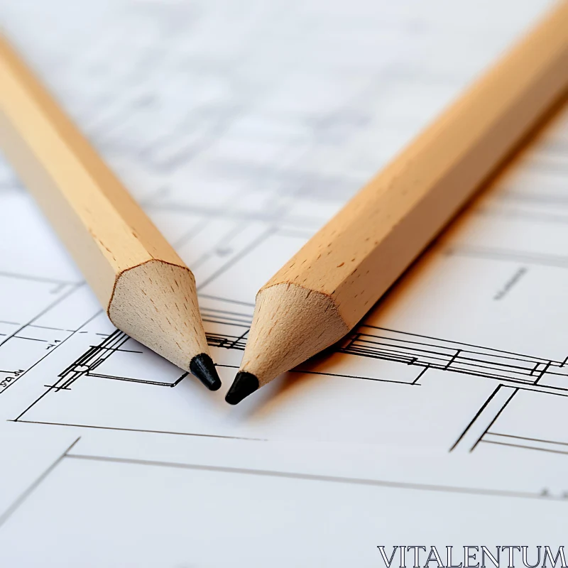 Pencils on Architectural Plans AI Image