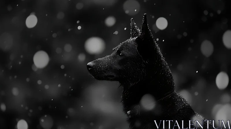 Black Dog in Rain Artistic Portrait AI Image