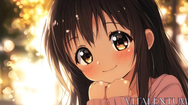 AI ART Cute Anime Girl Illustration with a Golden Bokeh Background