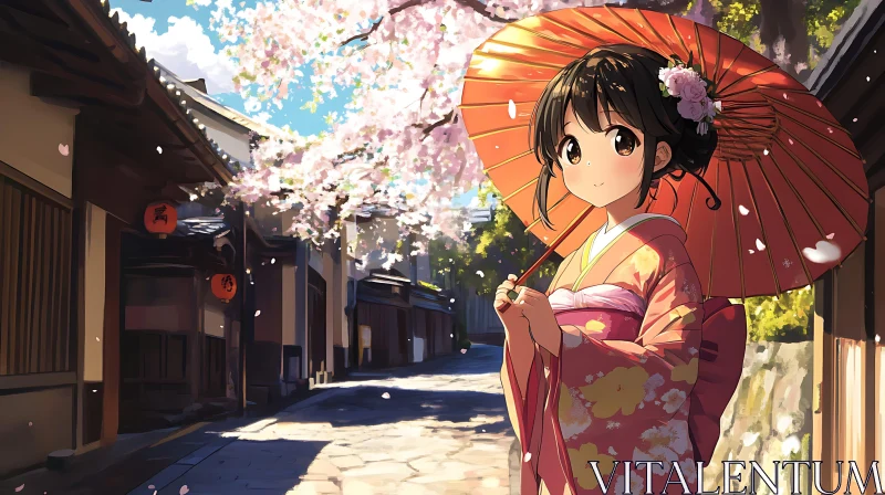 AI ART Japanese Anime Girl in Kimono with Parasol